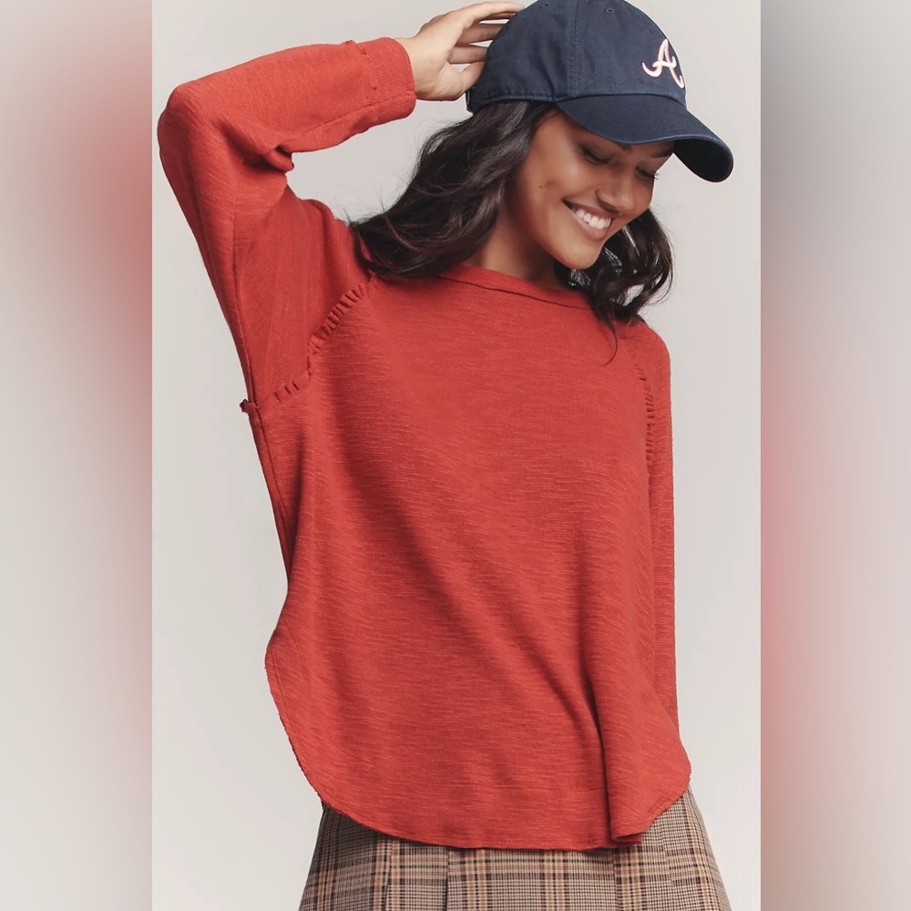Pilcro Ruffled Raglan Thermal Top - Anthropologie